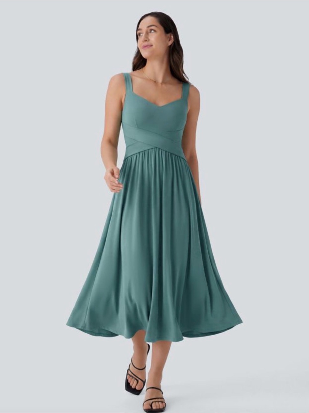 Halara Sleeveless Backless Crossover Flowy Midi Casual Dress with Pockets Large